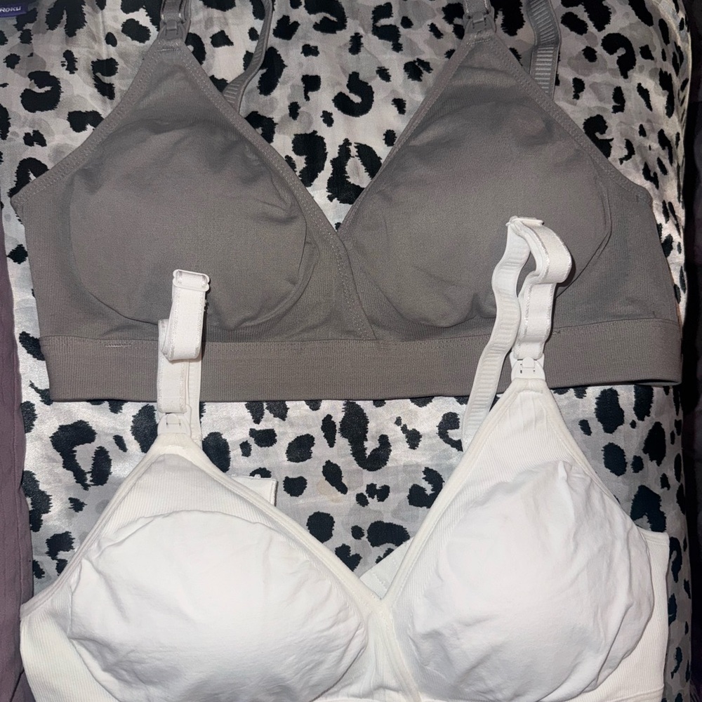 Gray and White Women's nursing bra Set